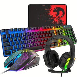 Brighten Up Your Gaming with this Rainbow LED Backlit Wired Keyboard, Over Ear H